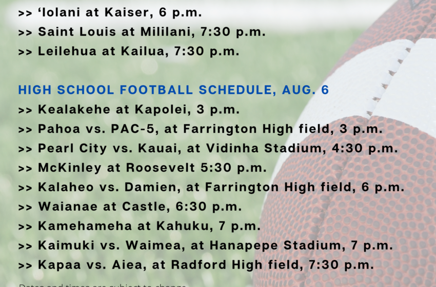  Hawaii High School Football Schedule — Week 1 (August 4-6)