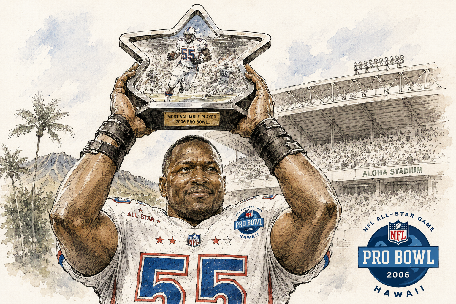 Derrick Brooks' 59-yard interception return turned the tide for the NFC and earned him the 2006 Pro Bowl MVP award.